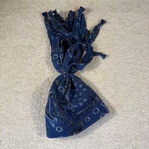 Kids/Teens Blue Paisley Fleece Tie Fringe Hat Cozy Kidcore Ski‎